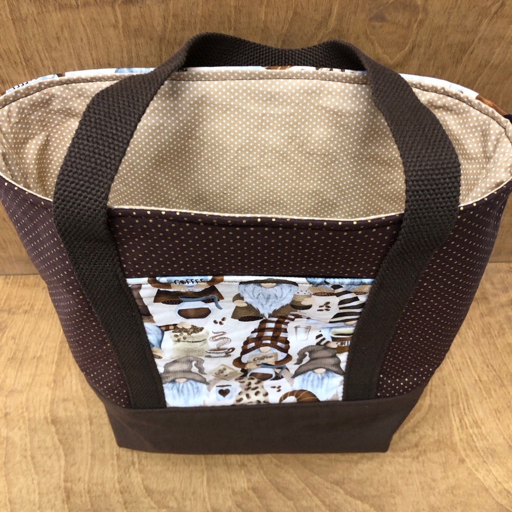 SM Coffee Gnome Tote Bag Pockets Handmade Cotton Canvas Reusable Gift Mocha Java